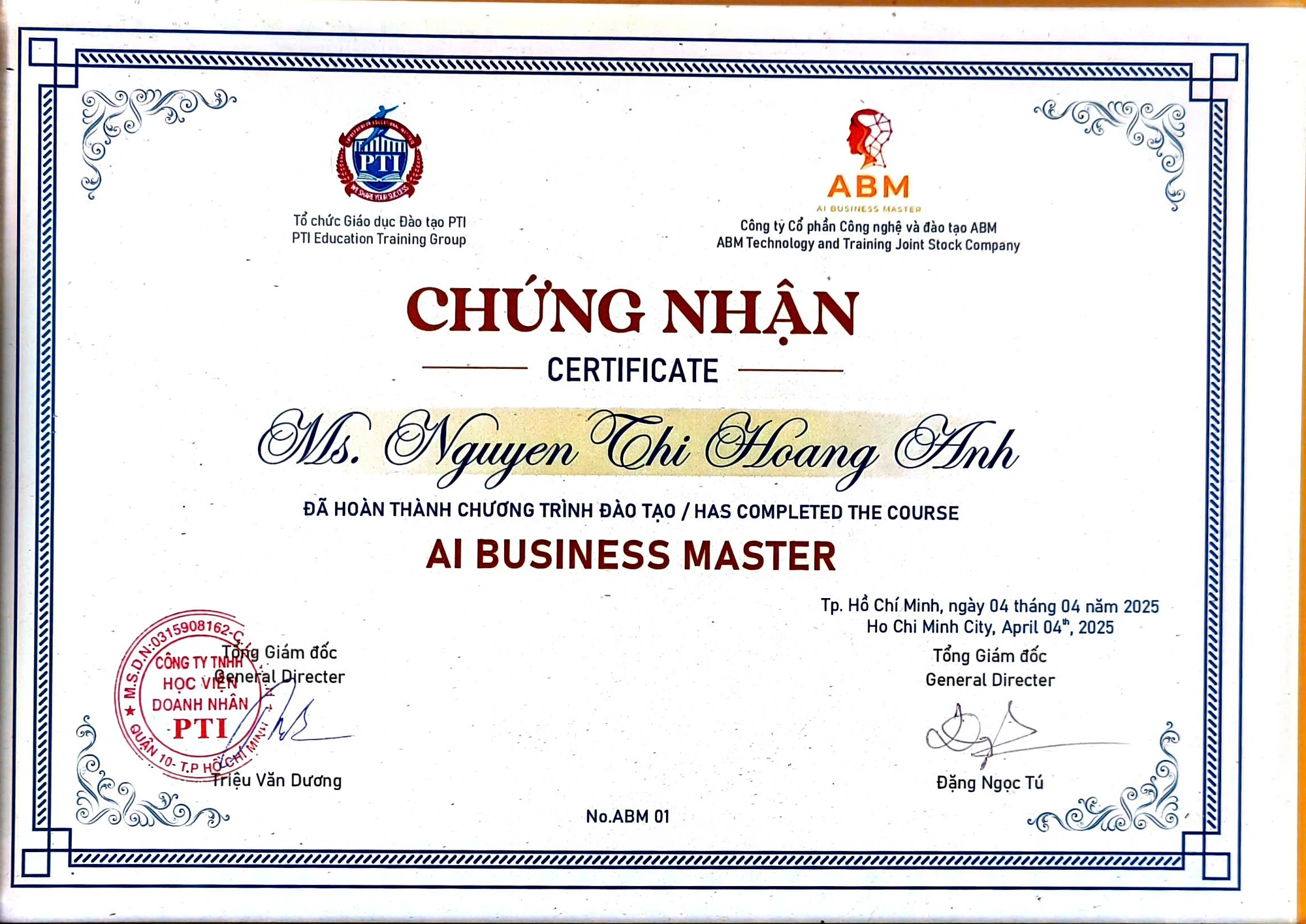 Chứng nhn AI Business Master