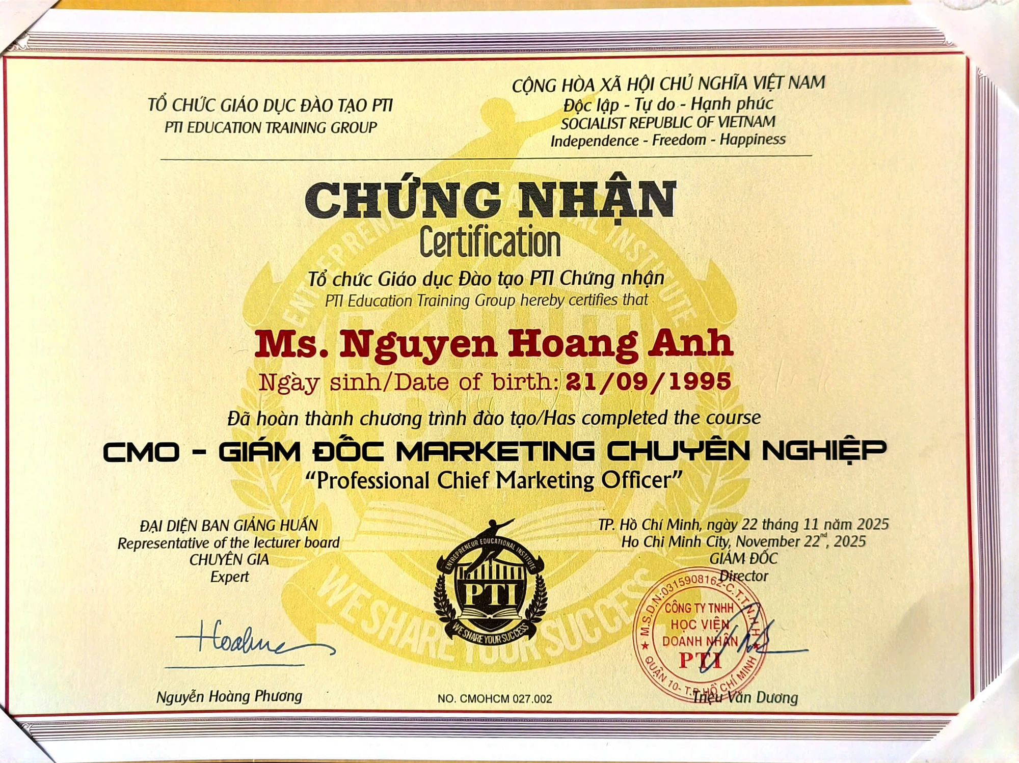 Chứng nhận CMO – Giám đốc Marketing Chuyên nghiệp